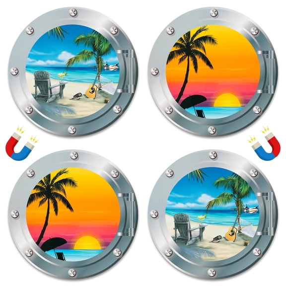 GROBRO7 Beach Refrigerator Magnets, 4 Count Magnets Stickers for  Door Decor