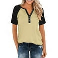 thumbnail image 4 of Xuyuer Womens V Neck Basic Tops Color Block Tunic T Shirts Summer Short Sleeve Casual Tees Shirts Summer Henley Tshirts Raglan Trendy Tops Business Casual Basic Tee Loose Fit, 4 of 8