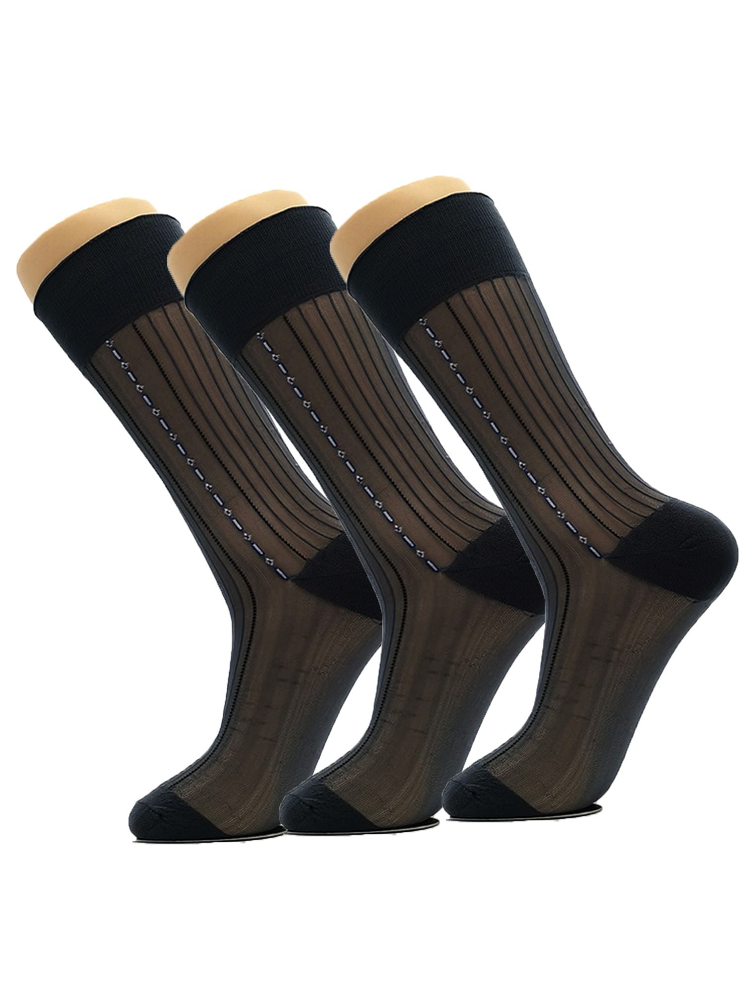 Luxtrada 3 Pairs Mens Silk Socks Sheer Men Dress Socks Ultra Thin Striped  Socks Summer Cool Crew Socks Black 