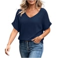 thumbnail image 3 of Diufon Womens Gauze Tops Summer Casual Short Sleeve V Neck Cotton Linen Blouse Solid Color Textured Tunic Tees, 3 of 8