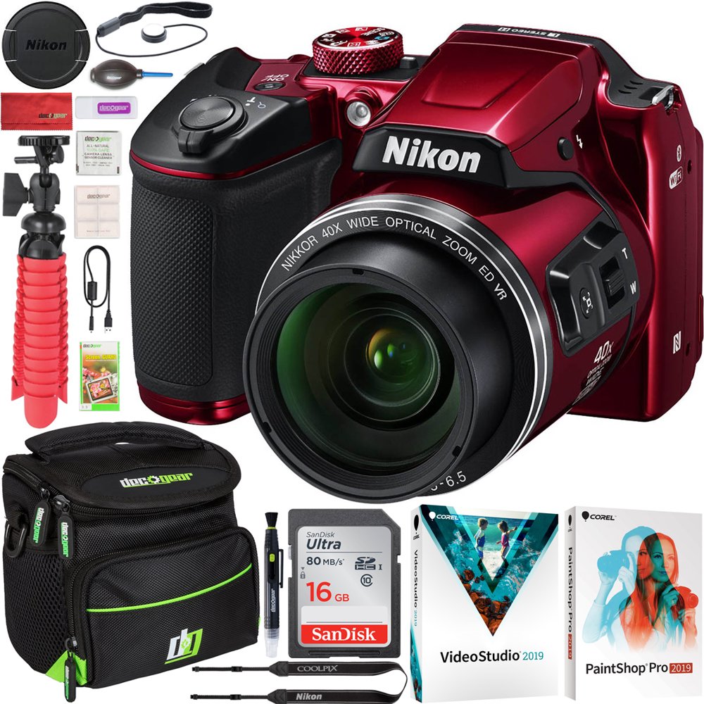 Nikon COOLPIX B500 16MP 40x Optical Zoom Digital Camera w/WiFi Red Bundle With Deco Gear