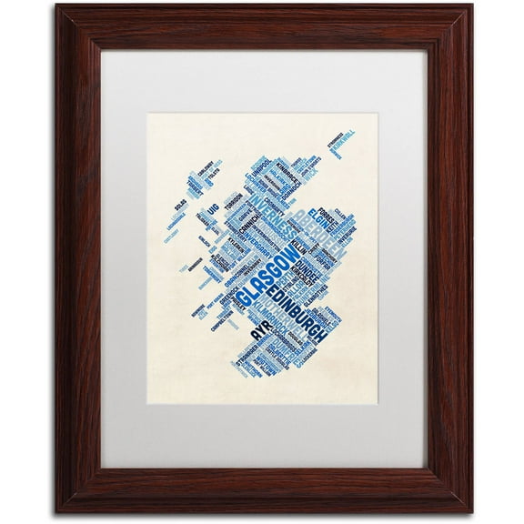 Trademark Fine Art "Scotland Typography Text Map 5" Canvas Art by Michael Tompsett, White Matte, Wood Frame