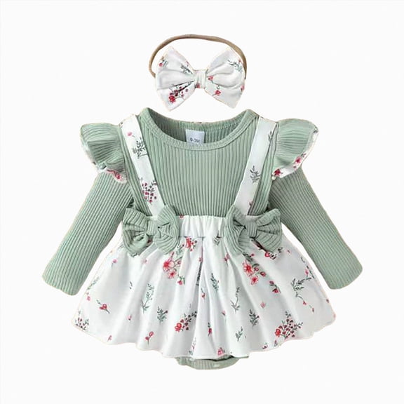Gerichy Preemie Newborn Baby Girl Clothes Romper Suspender Dress Fall Winter Outfits Ruffle Long Sleeve Jumpsuit 0-12 Months