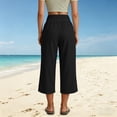 thumbnail image 3 of High Waist Capris for Women New Women's Wide Leg Capri Faux Linen Casual Cropped Pants with Pockets Lightweight Comfy Summer Daily Capri Trousers Black L, 3 of 9