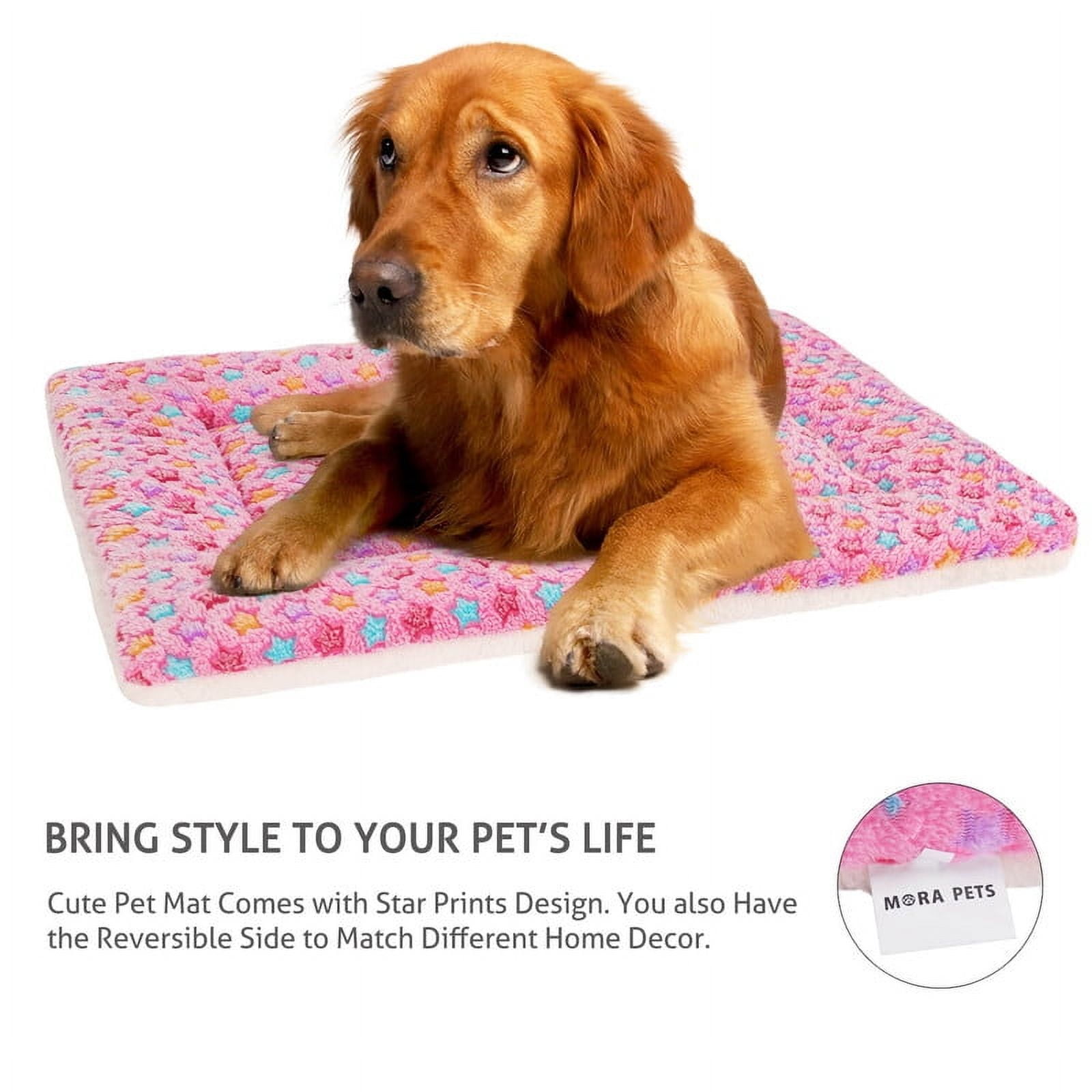 Dog Crate Mats with Cute Star Pattern Washable Pet Bed for Large Dogs Cozy Reversible Dog Crate Bed, Pink, 29*19.5