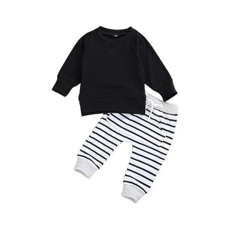 

ZAXARRA Baby Boys Clothes Sets Pullover Sweatshirt Tops Solid/Striped Pants Trousers
