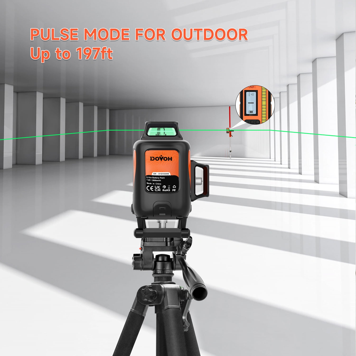 4D Laser Level with Tripod : Dual Batteries Laser Level 360 Self Leveling Green Hard Toolbox for Construction Floor Tiling Ceiling, Class Ⅱ, Y4-360G-KIT
