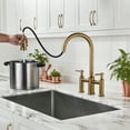 thumbnail image 2 of Wowow Gold Bridge Kitchen Faucet: 3 Holes Kitchen Faucet with Pull Down Sprayer - Two Handles 8 Inch Centerset Kitchen Sink Faucet, 360° Swivel Spout, 2 of 8