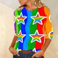 thumbnail image 4 of Xdegoge T-Shirt for Women Crewneck 3/4 Sleeve Casual Pastel Gradient Rainbow Striped Pattern Loose Fit Soft Flowy Breathable Modern Aesthetic Daily Spring Fashion Tops, 4 of 6