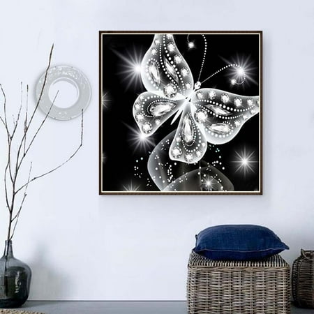 Holiday Embroidery Designs Holiday Clearance Black White Butterfly Rhinestone Painting Diamond Cross-stitch Needlework 5D Embroidery Picture Drawing Needlework Stitchwork ()