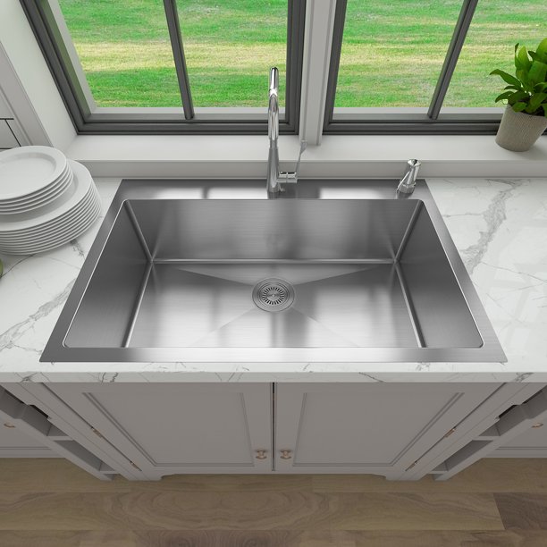 Sinber 33" Drop in Single Bowl Satin Finish 304 Stainless Steel Kitchen Sink