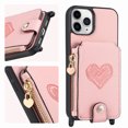 thumbnail image 2 of Compatible with iPhone 11 Pro Max Case Wallet, with Credit Card Holder Zipper Pocket Crossbody Strap Heart Pattern PU Leather Magnetic Clasp Kickstand Heavy Duty Protective Flip Cover, Pink, 2 of 12