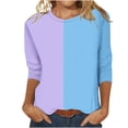 thumbnail image 2 of Jsaierl 3/4 Length Sleeve Womens Tops Crew Neck Shirts Loose Color Block Shirts Comfy Lightweight Workout Tshirts Three Quarter Length Fall Blouses, 2 of 5