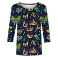 thumbnail image 5 of Jinhomg 3/4 Sleeve Party Shirts for Women 2025 Carnival Themed Tunic Tops Cute Mask Graphic Mardi Gras Blouse Holiday Streetwear Spring Saving Purple XL, 5 of 6