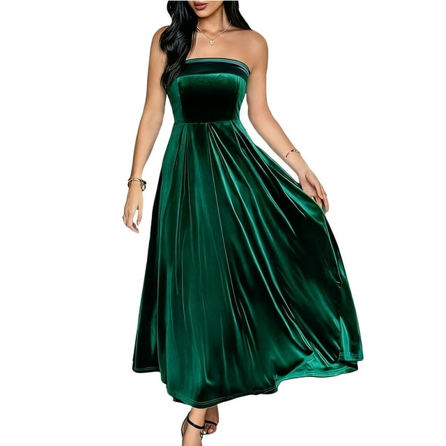 Wrap Dress for Women, Velvet Sleeveless Strapless Elegant Style Dress