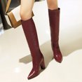 thumbnail image 4 of Women's Knee High Boots Pointed Toe Block Heel Over The Knee Boots Faux Leather Chunky Heel Dress Boots Elegant Fall Winter Shoes Wine 35, 4 of 9