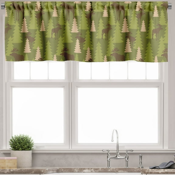 Ambesonne Deer Valance Pack of 2, Forest Creatures Moose, 54"X12", Green Tan Brown