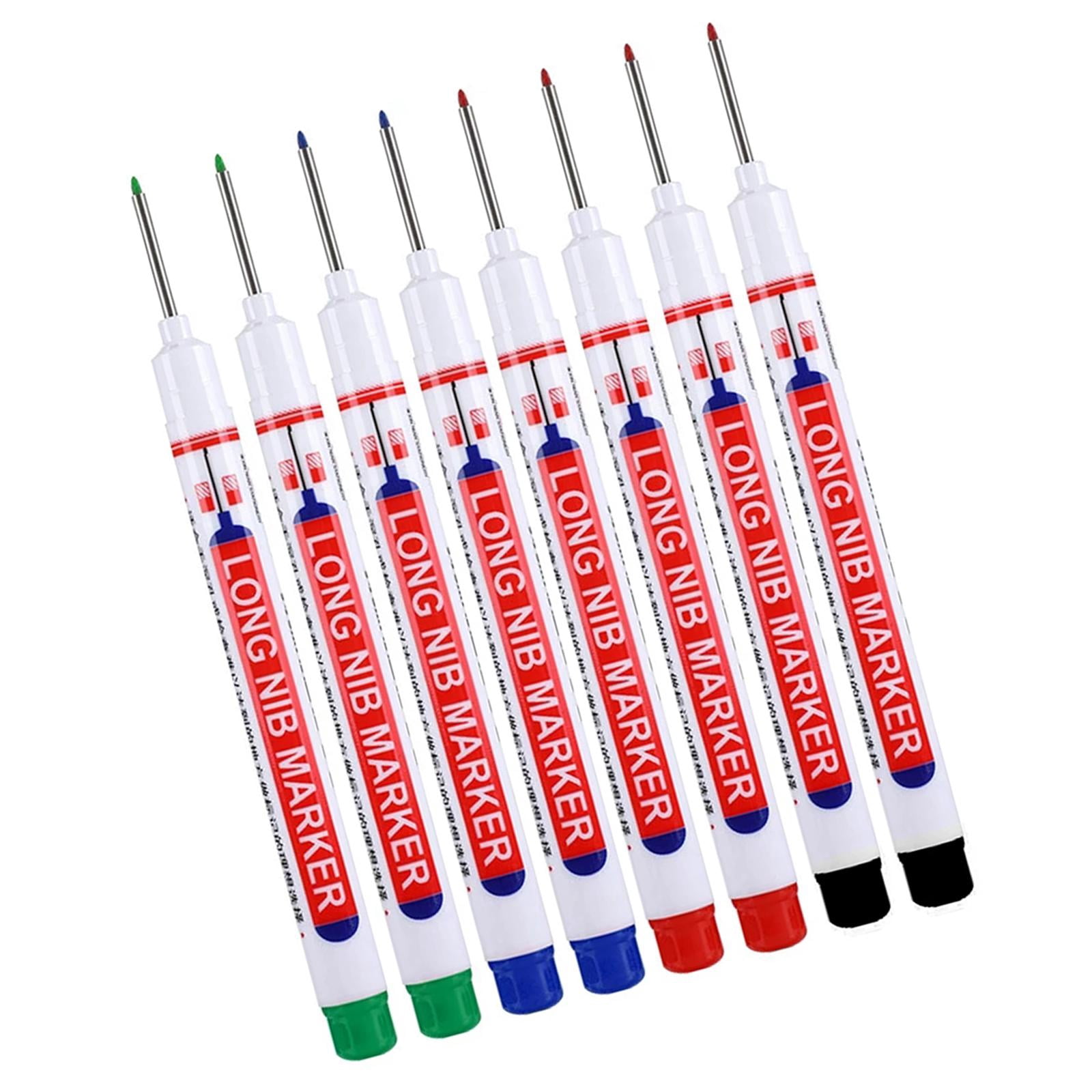 8Pcs Permanent Long Reach Markers Woodworking Tool Waterproof 4 Colors Long Nosed Marker Pens Stone Ceramic Construction