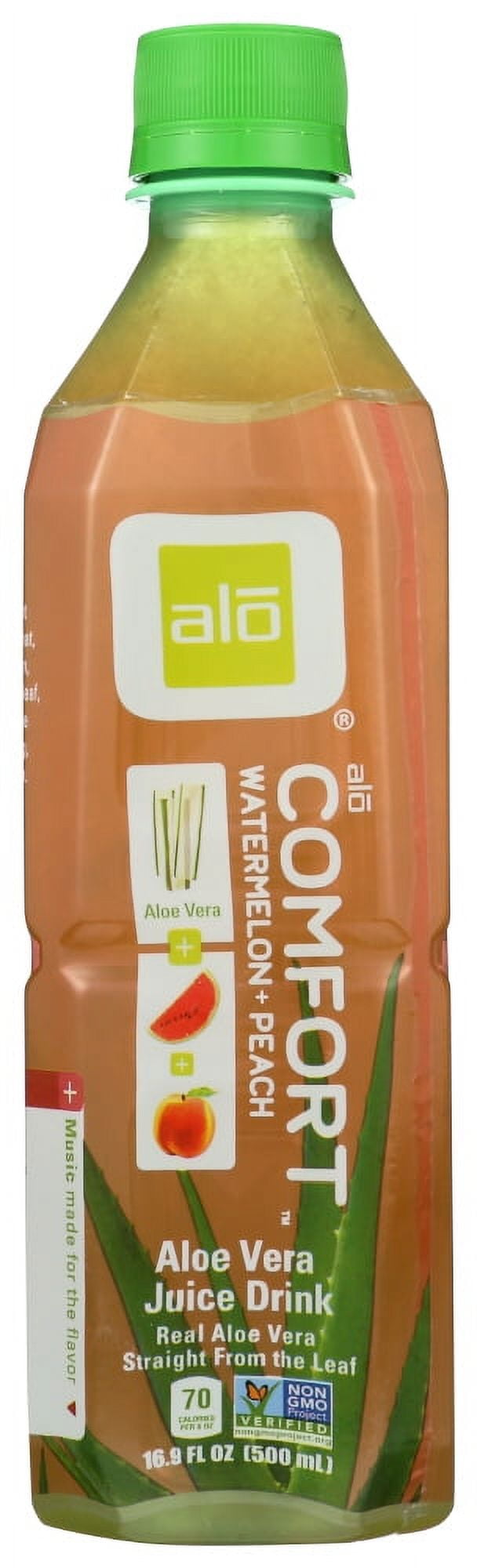 Alo Comfort Aloe Vera Juice Drink, Watermelon + Peach + Aloe, 12 x 16.9 Fl oz bottles, Made with Real Aloe Vera Pulp & Juice Straight from the Leaf