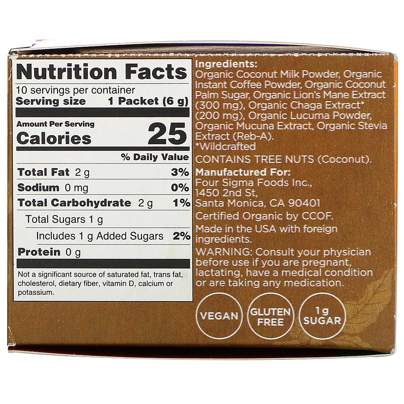 Four Sigmatic Coffee Latte Mix with Lion's Mane, Think, 10 Packets, 0.21 oz (6 g) Each