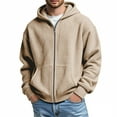thumbnail image 2 of RYDCOT Men's Zip up Hoodie Long Sleeve Drawstring Waffle Knit Lightweight Hooded Sweatshirt Cardigan Sweater with Kanga Pocket Beige, 2 of 8
