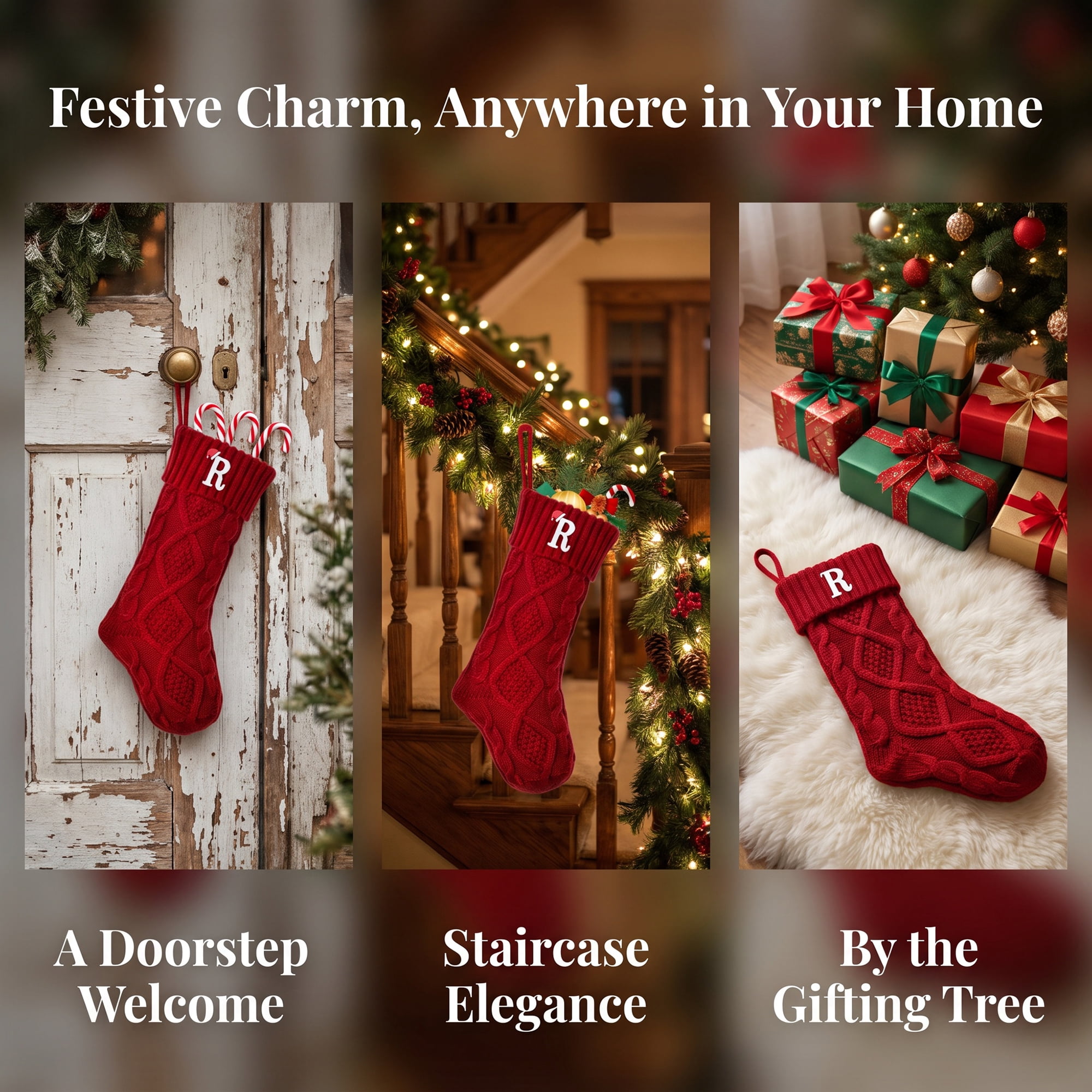 Unique Bargains Canine Bone Christmas Stocking Luxury Puppy Holiday Keepsake Sack Red Letter R 17"