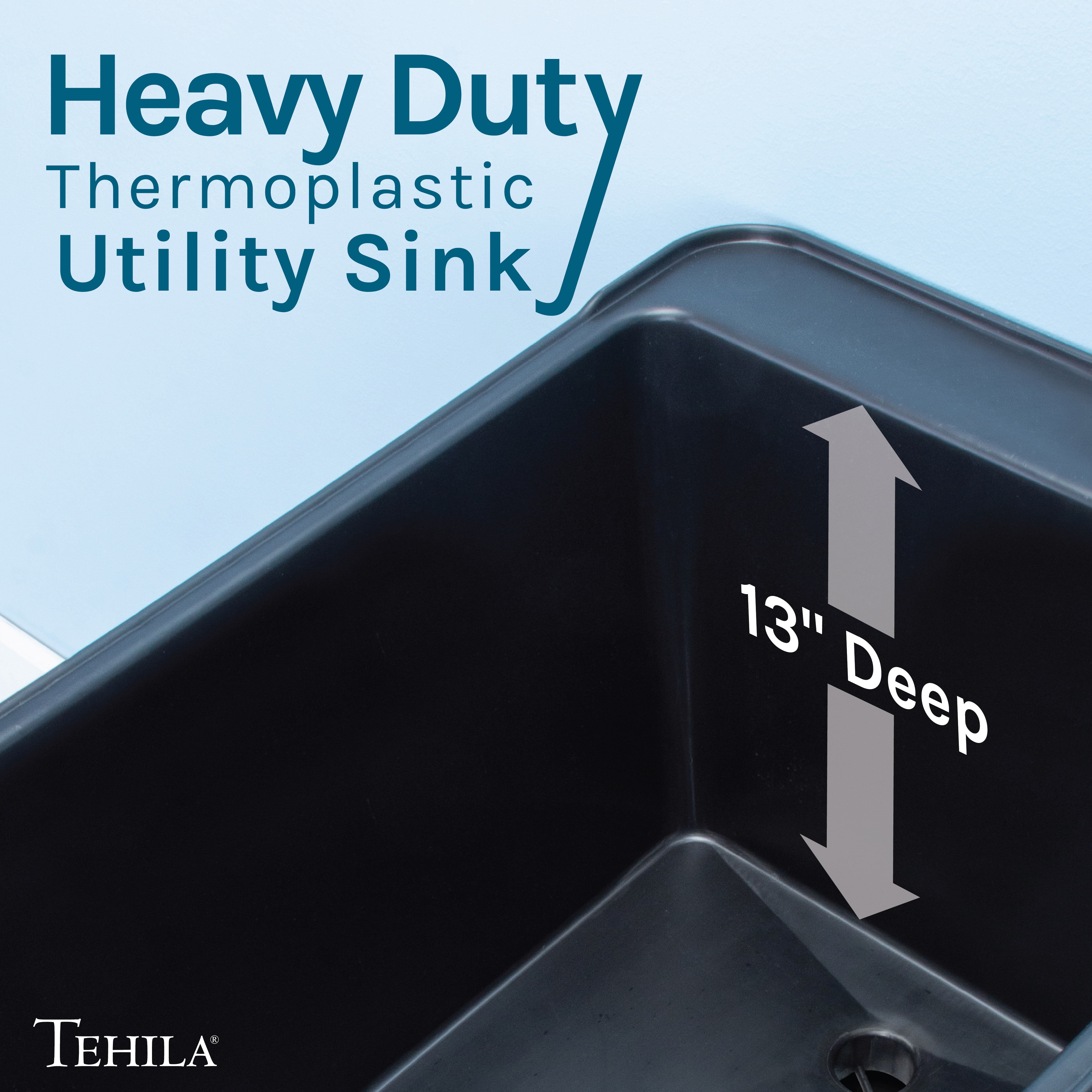 TEHILA Space Saver 16 Gallon Black Utility Sink with Black Faucet & Side-Sprayer