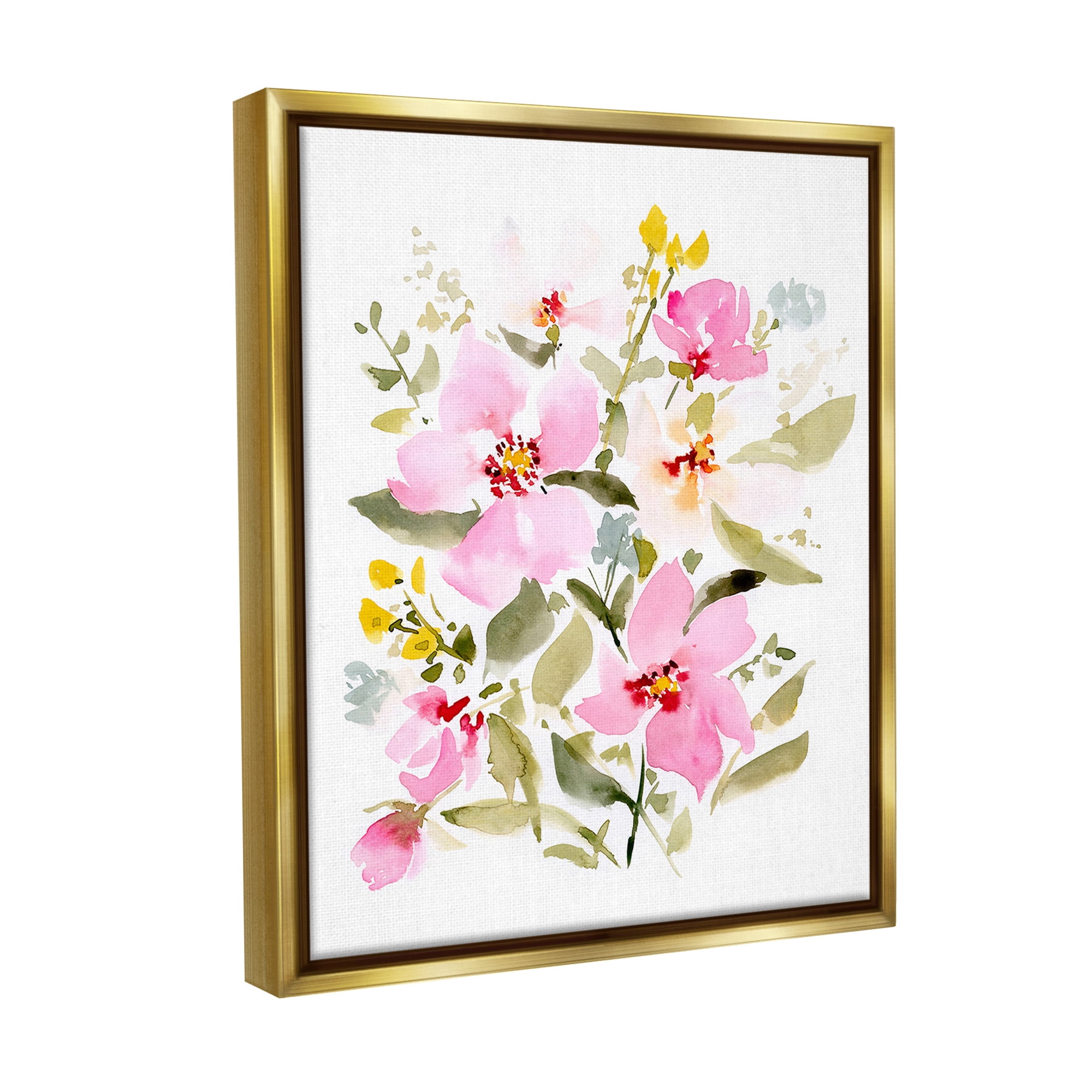 Stupell Industries Pink Blossom Pattern Botanical & Floral Painting Gold Floater Framed Canvas Art Print Wall Art, 25 x 31