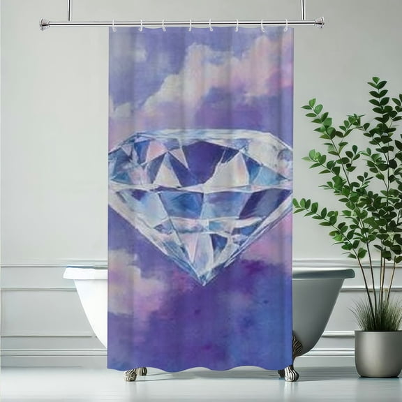 RKSupls Blue Purple Diamand Shower Curtain, Valentine's Day Waterproof Shower Curtain with Hooks for Home Bathtub Bathroom Decor Washable Curtains,90x180cm