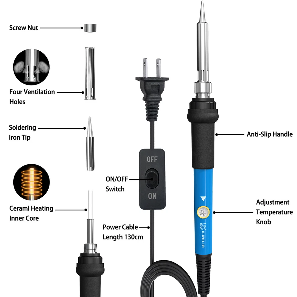 VIVA - Soldering Iron Kit 60W Adjustable Temperature Welding Tool Solder Gun Tips Wire