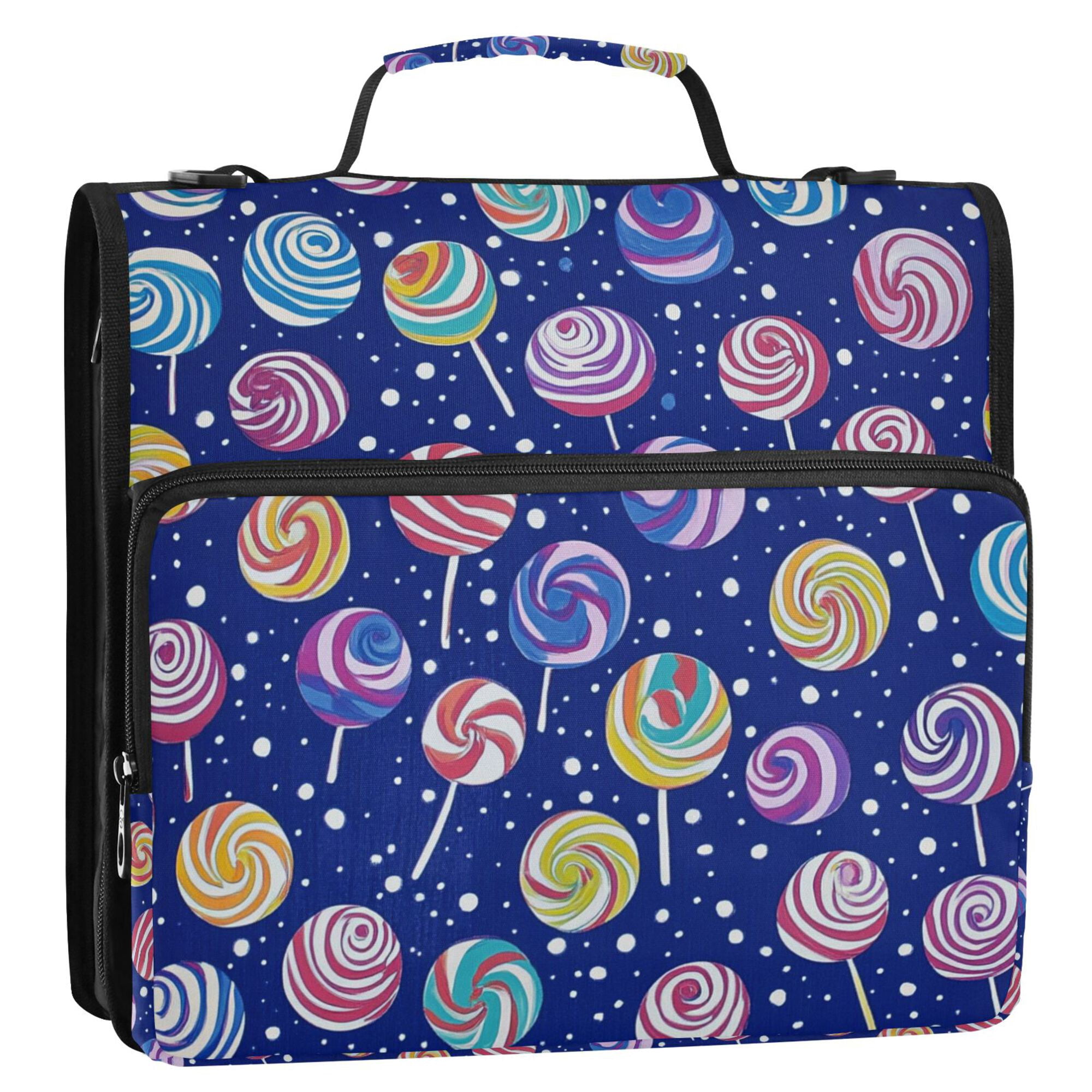 FORMRS Zipper Binder with Shoulder Strap 2-inch Ring 500 Sheet Capacity File Bag, Blue Colorful Candies