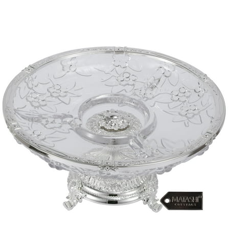 Matashi Home Decorative Dining Tabletop Showpiece Crystal 3 Sectional Compote Centerpiece Decorative Bowl, Round Serving Platter with Silver Plated Pedestal Base