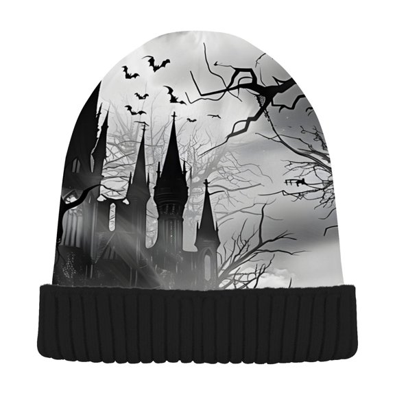 joogoo Halloween Castle Silhouette Beanie Hats Cuffed Winter Warm Knit Thick Beanies