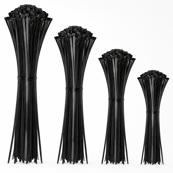 Generic 400 Pack Nylon Cable Zip Ties, Black Self-Locking Wire Ties in 4 Sizes 12/8/6/4 Inch, Heavy Duty Cable Management Straps for Home, Office, Garden, Garage and DIY Projects