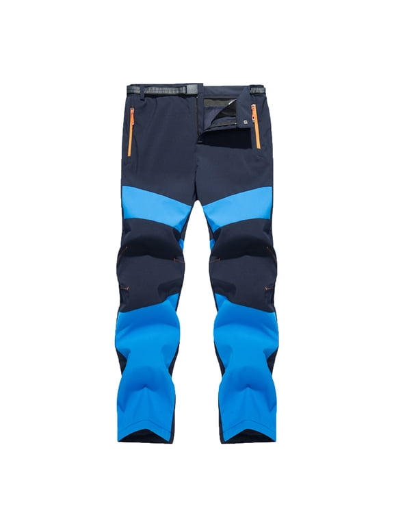 Men's Outdoor Color Blocking Slim Charging Pants Plush Warm Windproof Elastic Soft Shell Pants Wearable Pants for Gym Running and Bodybuilding Athletic Fitness Pants