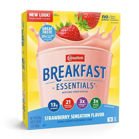 Carnation Breakfast Essentials Strawberry Sensation Flavor 36 Gram Individual Packet Powder, Box of 10 (Pack of 2)