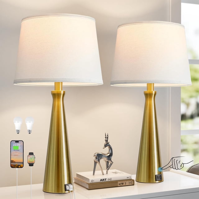 Juego de 2 Lámparas de Mesa Seealle Táctiles Cobrizo con Carga USB