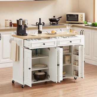 Home Styles Woodbridge White Two Tier Island and Two Stools
