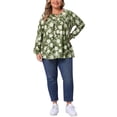 thumbnail image 2 of Blusa de mujer de talla grande Agnes Orinda con pliegues, cuello con abertura en forma de llave, camisetas florales de manga larga, túnica casual 1X verde militar, 2 of 5