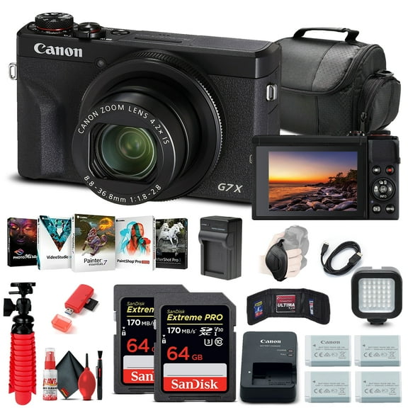 Canon PowerShot G7 X Mark III Digital Camera (3637C001) with 2 SanDisk 64GB Extreme PRO Memory Cards, 3 Replacement Batteries, and Accessories (International Version)