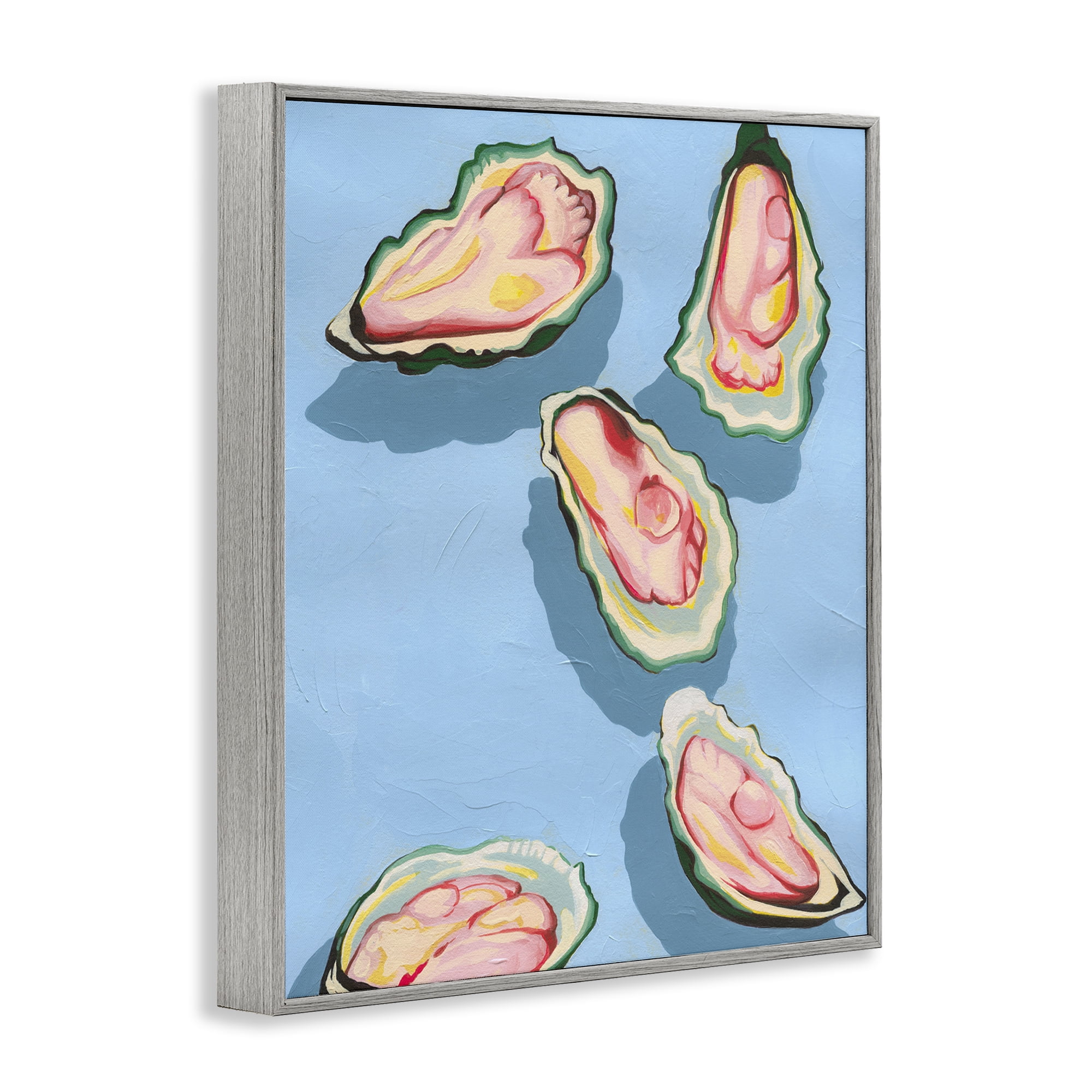 Stupell Industries Bold Oysters on Blue Animals & Insects Painting Gray Framed Art Print Wall Art, 24 x 30