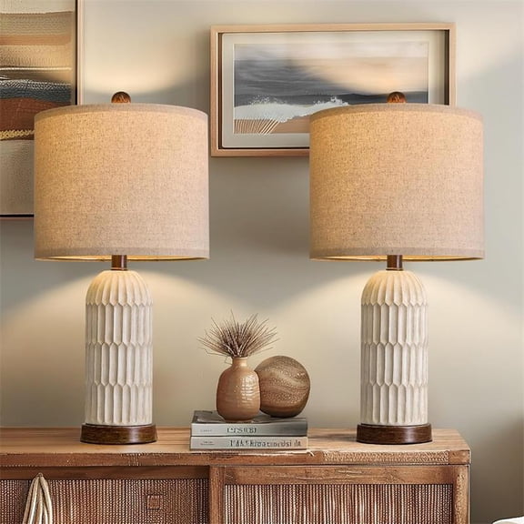 Lumadin 3 Way Dimmable Farmhouse Table Lamp Set of 2 with USB Ports (A C) for Living Room Bedroom 22.5" Rustic Bedside Nightstands Lamp(Bulbs)