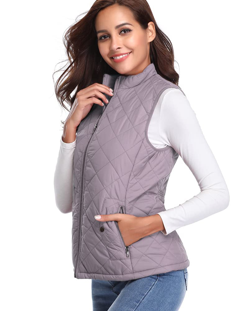 Stand Collar Lightweight Zip Padded Gilet Fuinloth Womens Quilted Vest 