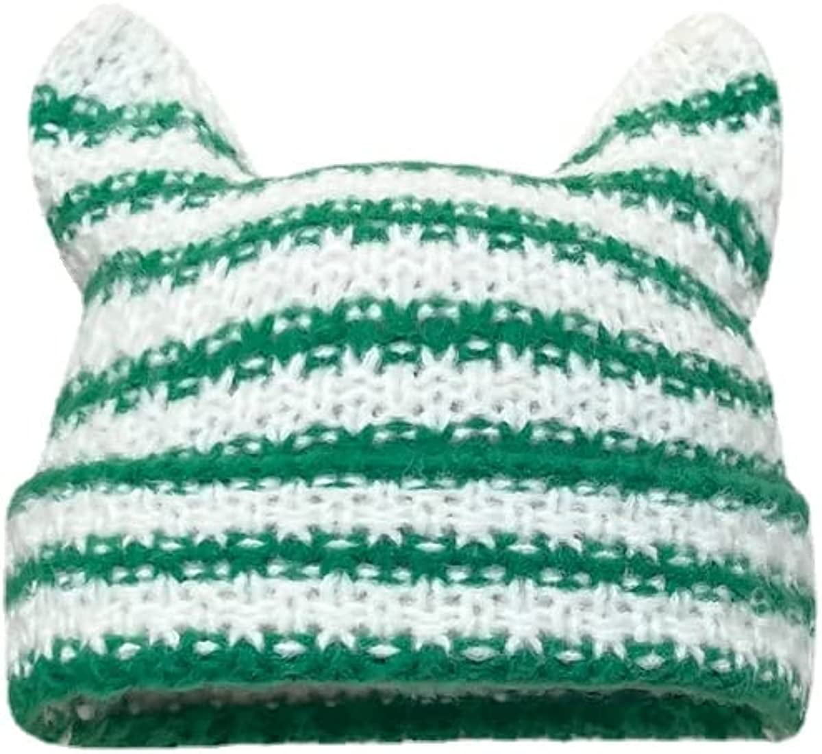 Grunge Green Stripes Knit Emo Cat Beanie 's Code & Price - RblxTrade