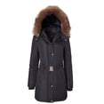 thumbnail image 5 of Jackets for Women Down Alternative Parka Longer Winter Puffer Coat with Fur Hood - Black (Large), 5 of 7