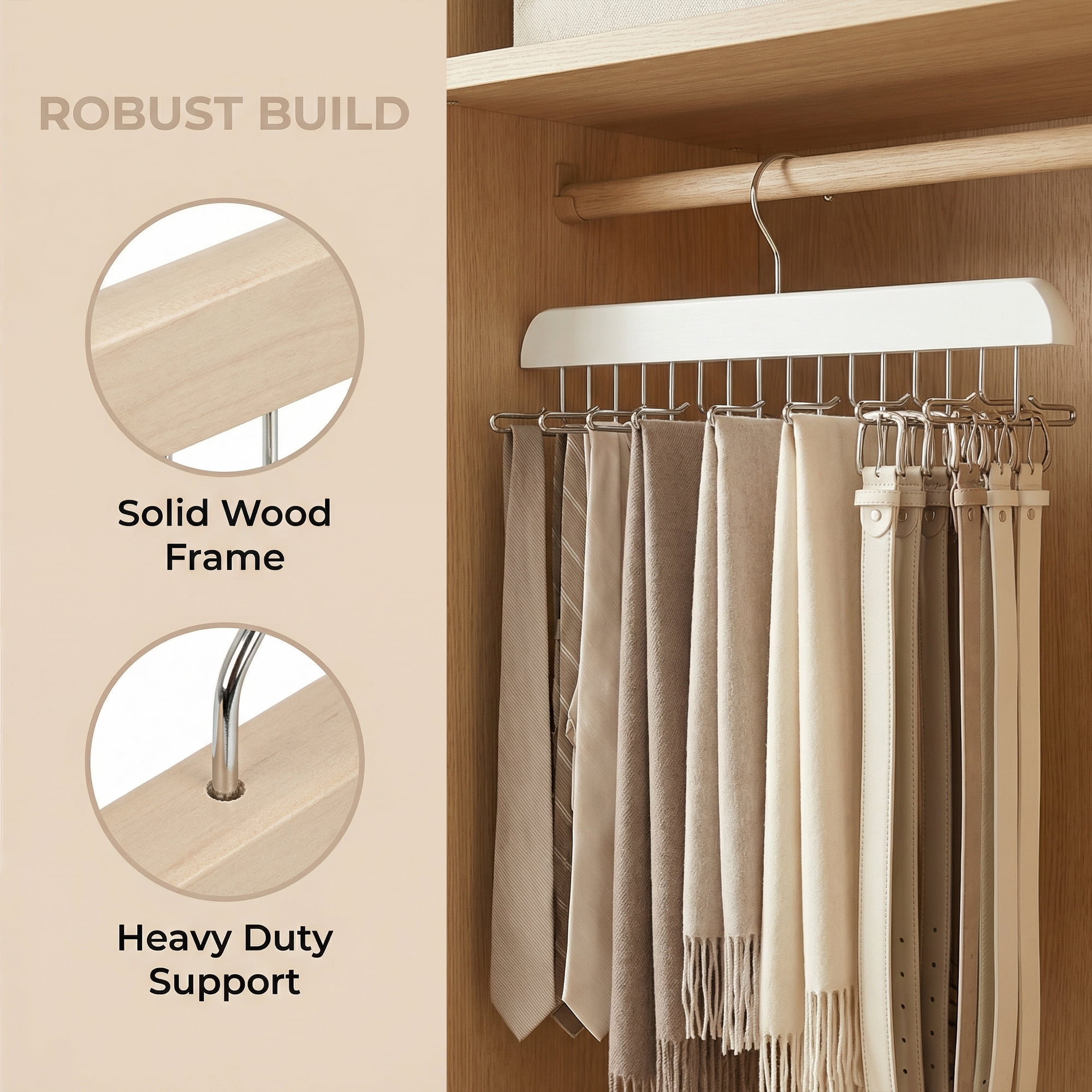 Unique Bargains 2Pcs Wood Tank Top Hangers For Closet Organizer White 16 Hooks