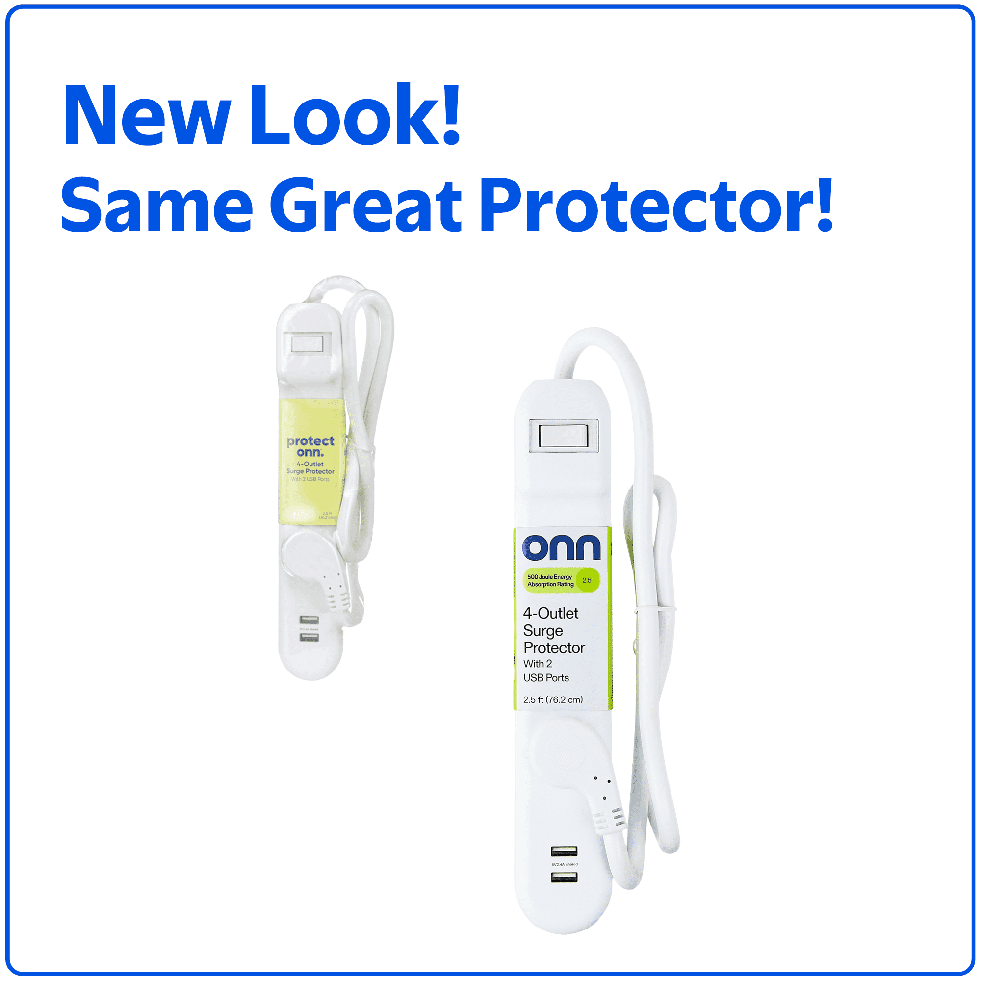 onn 4-Outlet 2USB Surge Protector White 2.5ft Power Cord