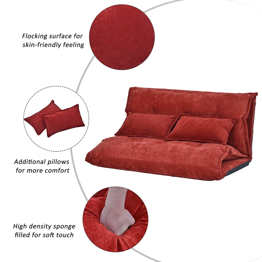 Lowestbest Adjustable Lazy Sofa Bed, Foldable Chaise Lounge Sofa Chair, Folding Futon Sofa Leisure Sofa Bed with 2 Pillows, Red Lowestbest Adjustable Lazy Sofa Bed, Foldable Chaise Lounge Sofa Chair, Folding Futon Sofa Leisure Sofa Bed with 2 Pillows, Red
