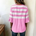 thumbnail image 5 of Wovilon Summer Casual V Neck Striped Blouse for Women, 3/4 Ruffle Sleeve Button Down Front with Pleated Detail, Relaxed Fit Everyday Vacation Outfit, 5 of 6