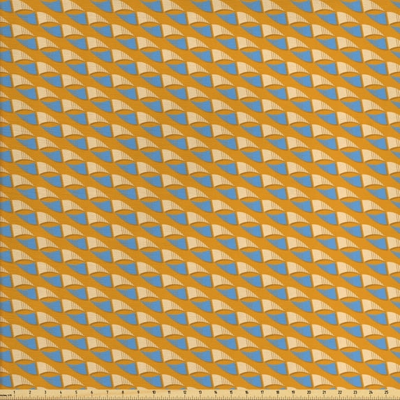Abstract Sofa Upholstery Fabric by the Yard, Continuous Diagonally Arranged Geometric Motifs in Earthy Tones Print, Decorative Fabric for DIY and Home Accents, Orange Pale Sky Blue by Ambesonne